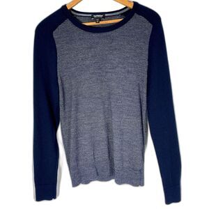 EXPRESS Sweater Merino Wool Blend Long Sleeve Pullover Preppy Grunge Mens S Blue